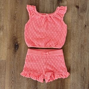 Janie and Jack Pink Gate-away Crochet Top and Shorts Matching Set Size: 3T